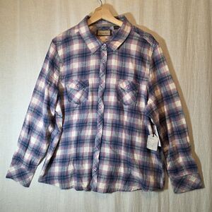 Legacy Falls Womens XL  Blue Purple Plaid Flannel Camp Shirt Outdoors Gorpcore